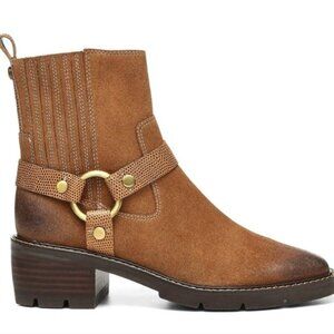 Donald Pliner Mai Moto Boots Size 8 Brown Suede Leather Saddle Harness NEW